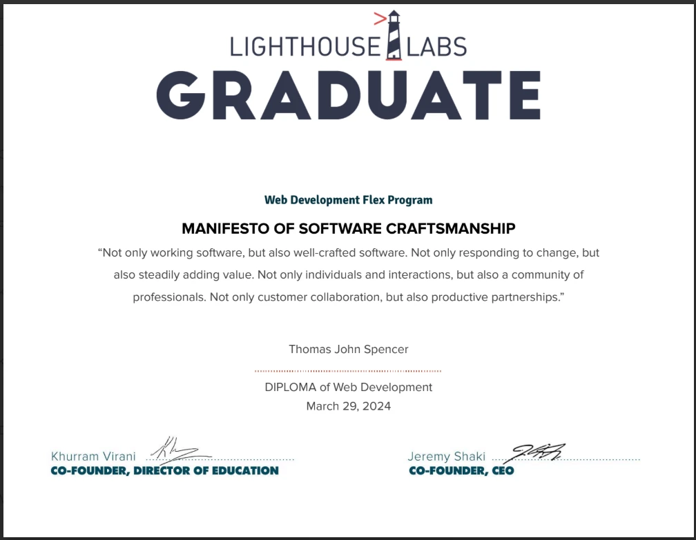 Lighthouse Labs Diploma